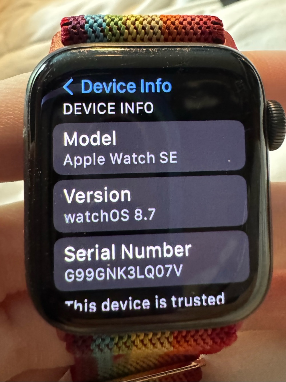 Apple Watch SE Black with Rainbow Braided Nylon Band